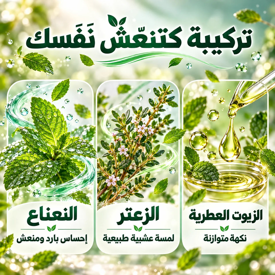صورة شرح مطبوعة بالنص العربي للنعناع والزعتر والزيوت العطرية