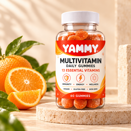Yammy Multivitamin, présentation avec oranges