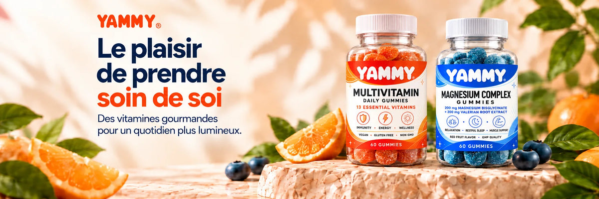 Yammy, le plaisir de prendre soin de soi. Multivitamin et Magnesium Complex gummies.